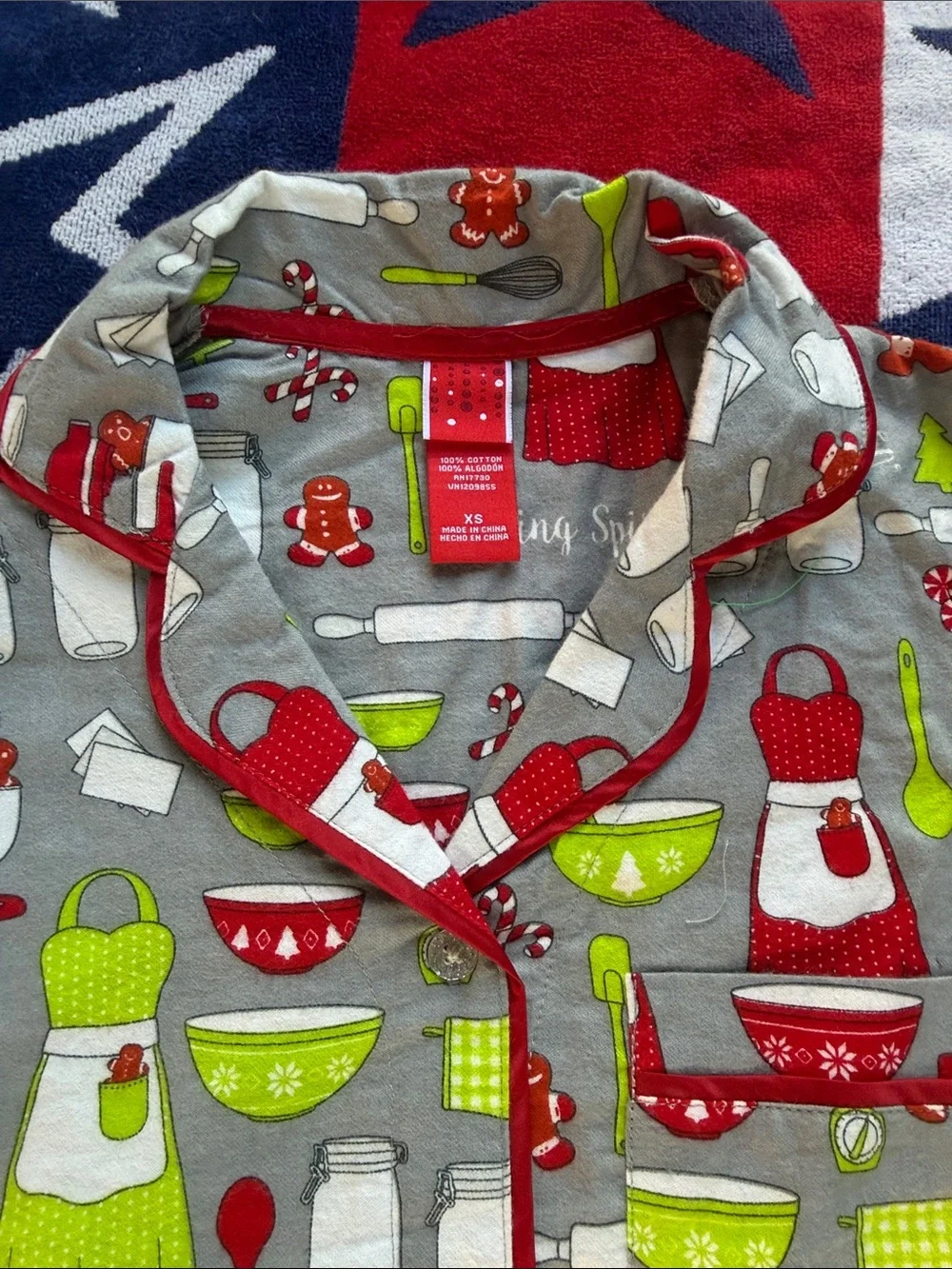 Cute Holiday Baking Pajama Set - Gray with Red & Green